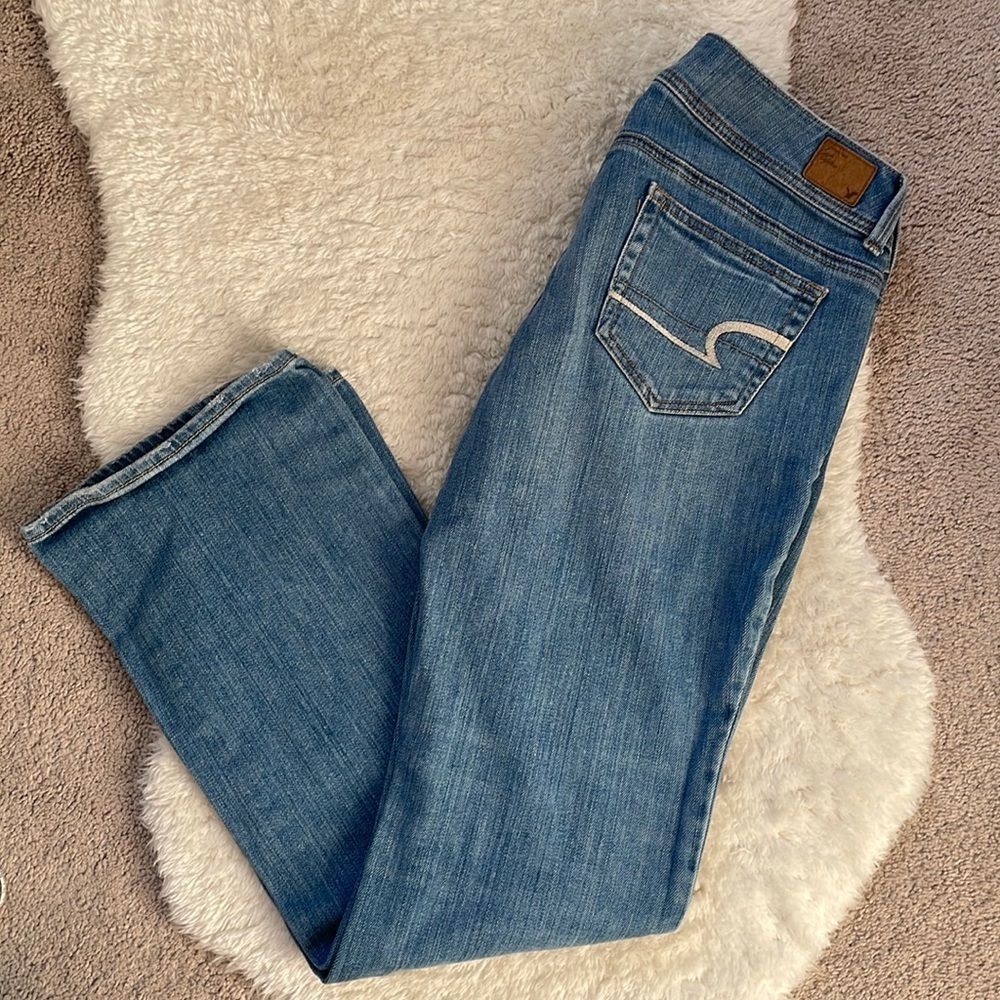 American eagle slim boot size 8 medium/8 light wash faded
